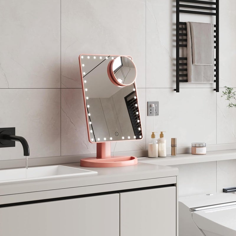 FUNTOUCH Large Lighted Makeup Mirror with Lights, Light Up Mirror with Small 10x Magnification for Desk, 360Â°Rotation Touch Screen,Brightness Adjustable Tabletop Cosmetic Vanity Make Up Mirror - Image 2